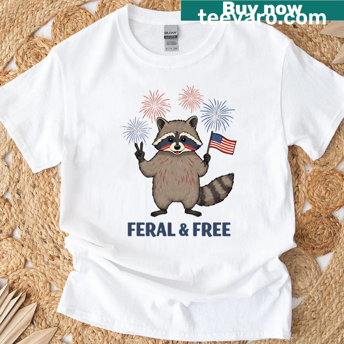 Funny patriotic raccoon T-shirt for 4th of July celebrations — on a men's t-shirt