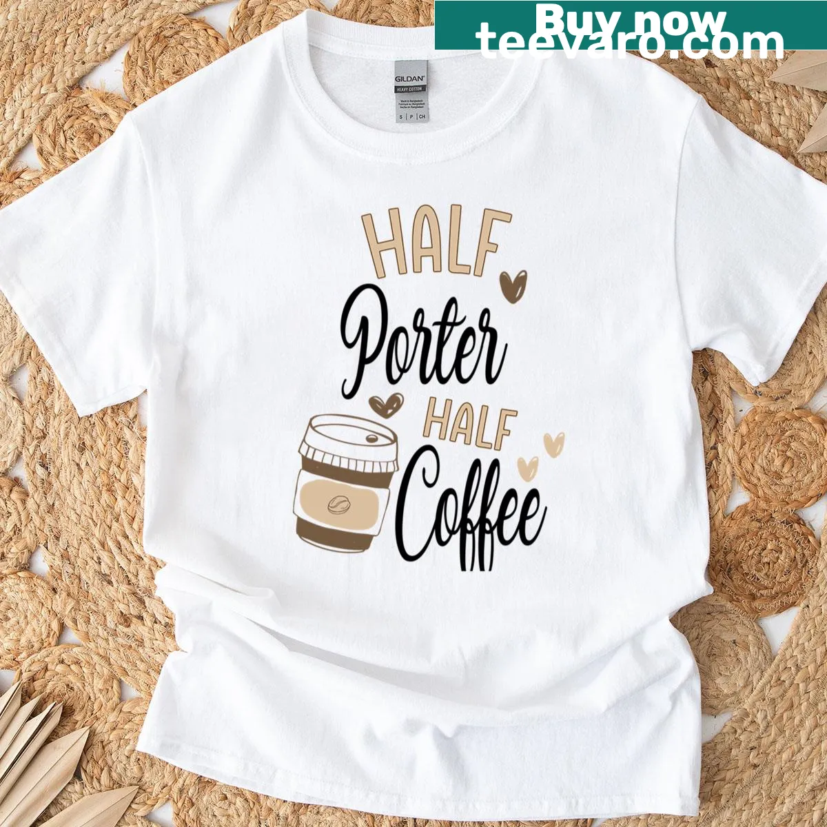 Oversized funny porter coffee T-shirt — on a men's t-shirt