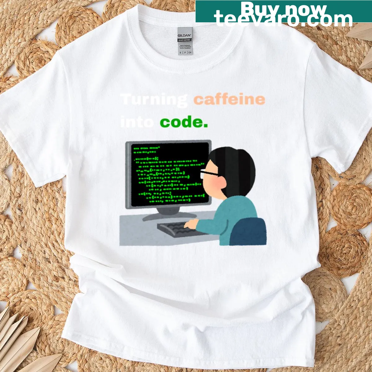 Humorous coffee-themed T-shirt for programmers. — on a men's t-shirt