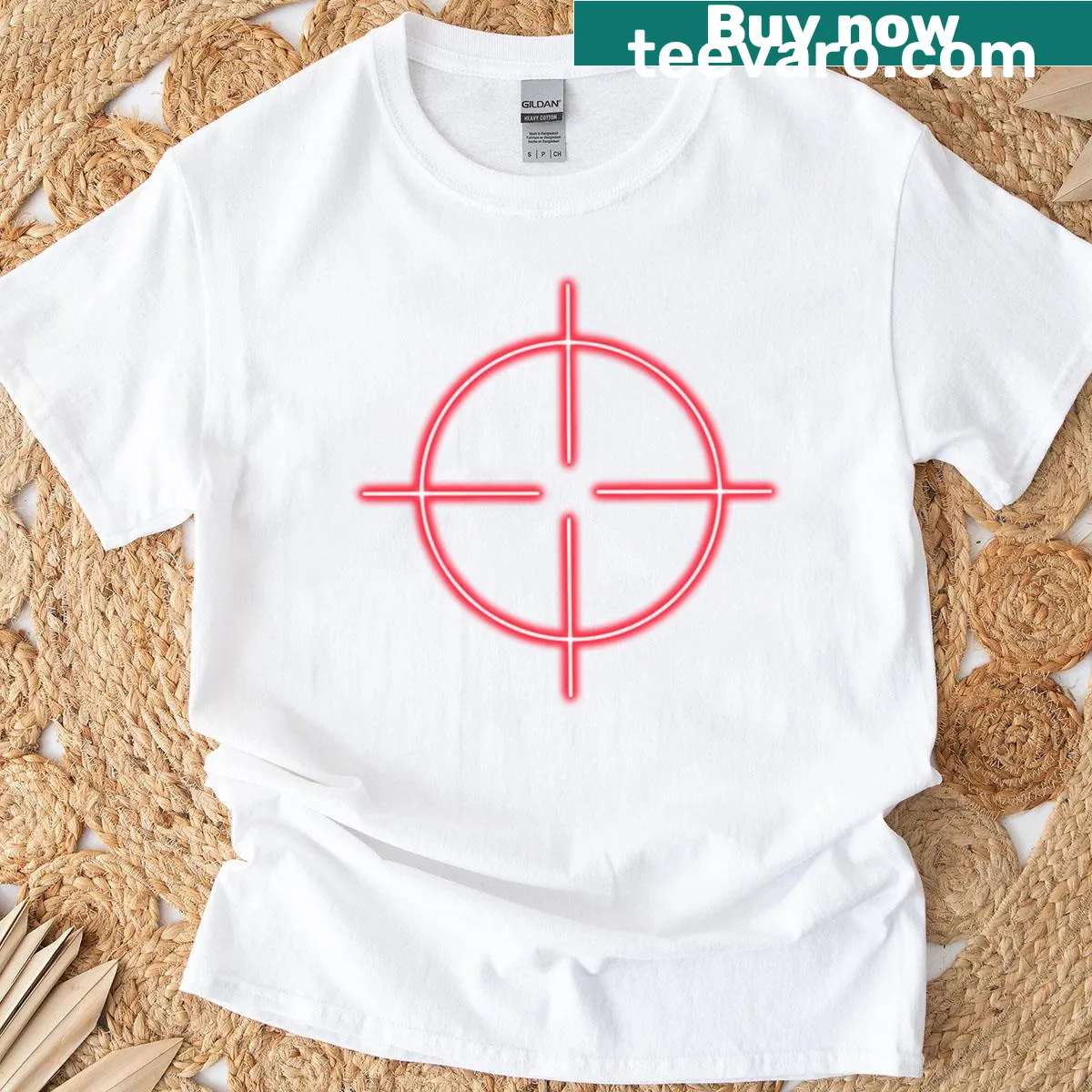 Bold T-shirt featuring a glowing red crosshair graphic — on a men's t-shirt