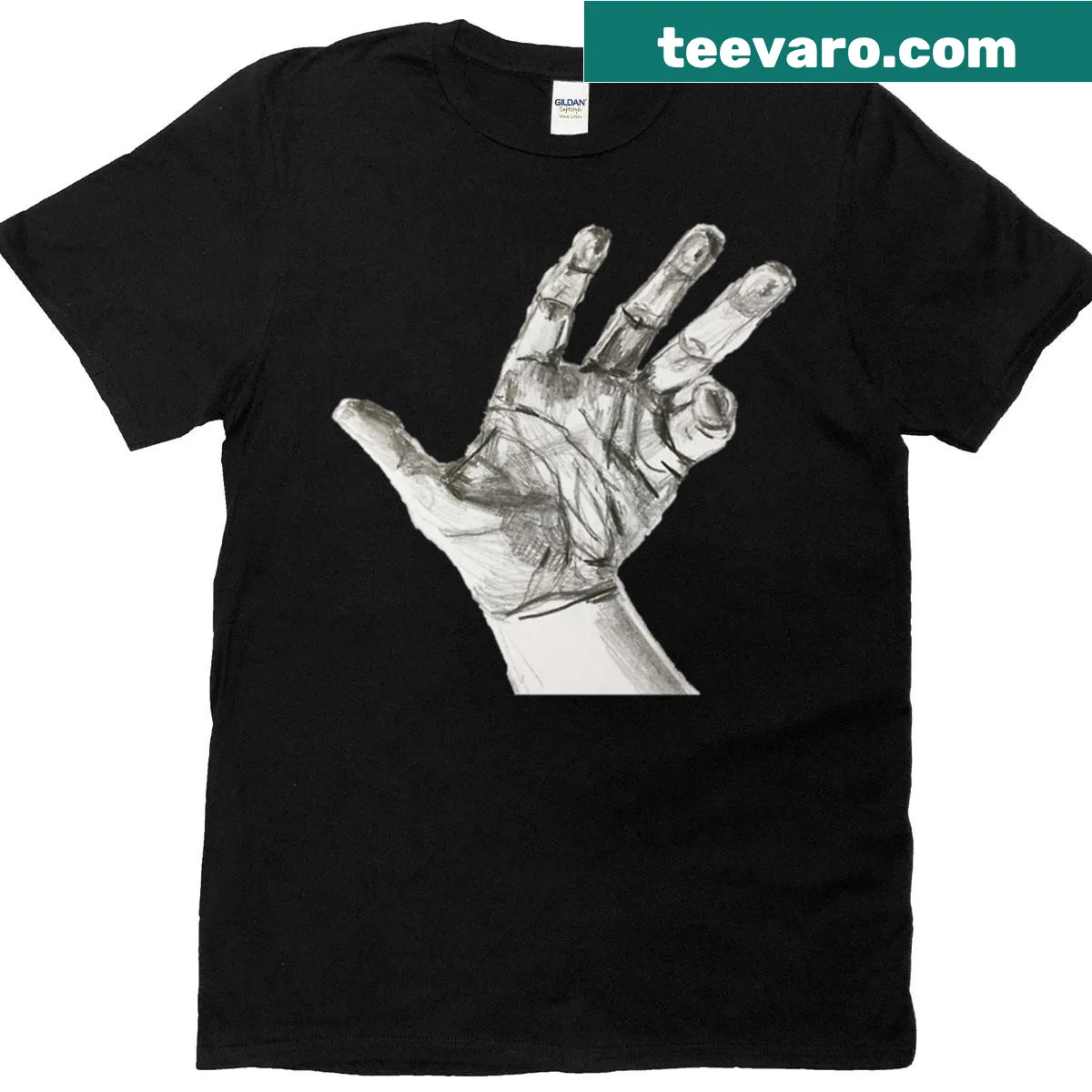 Elegant t-shirt featuring a flourish hand graphic — on a men's t-shirt