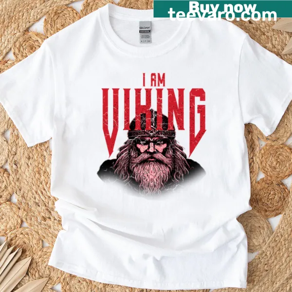 Text t-shirt proudly stating 'I Am Viking' in rugged font