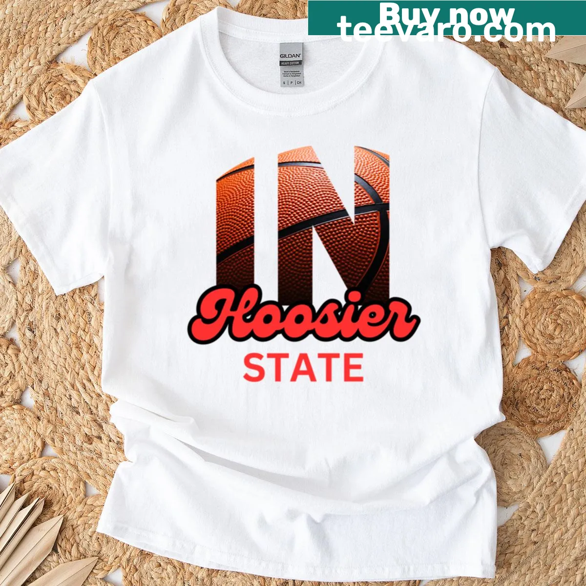 T-shirt with 'Indiana Hoosier State' text design — on a men's t-shirt
