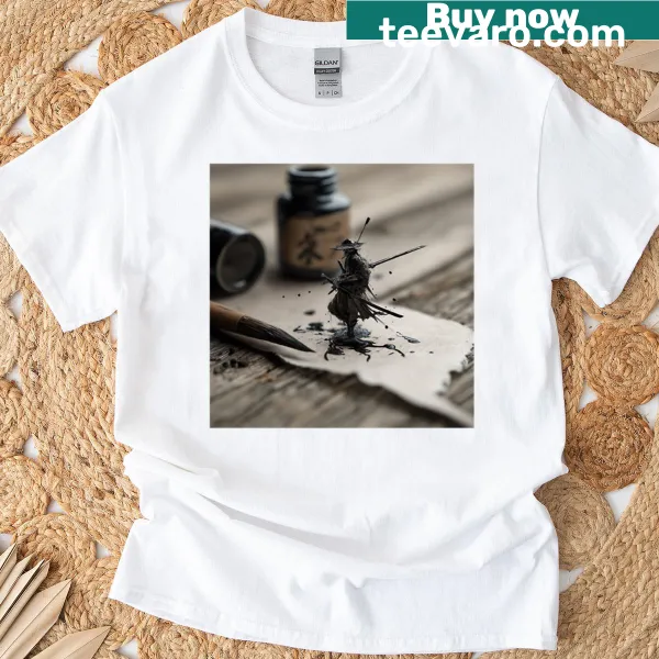 Oversized t-shirt featuring an illustration of a warrior in fantasy style.