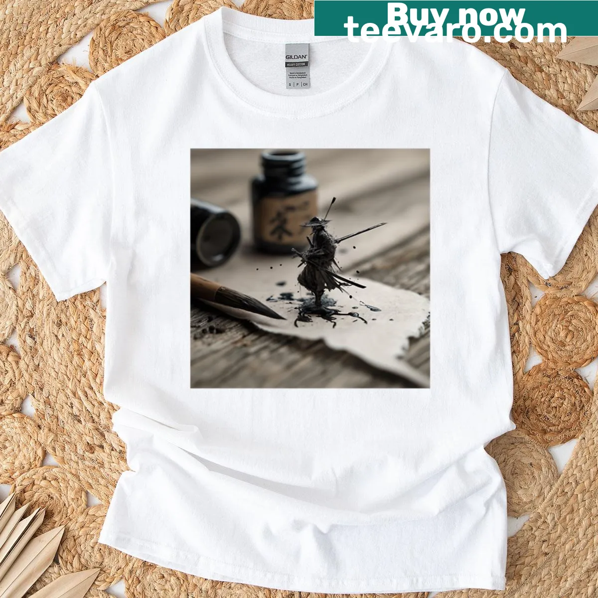 Oversized t-shirt featuring an illustration of a warrior in fantasy style. — on a men's t-shirt