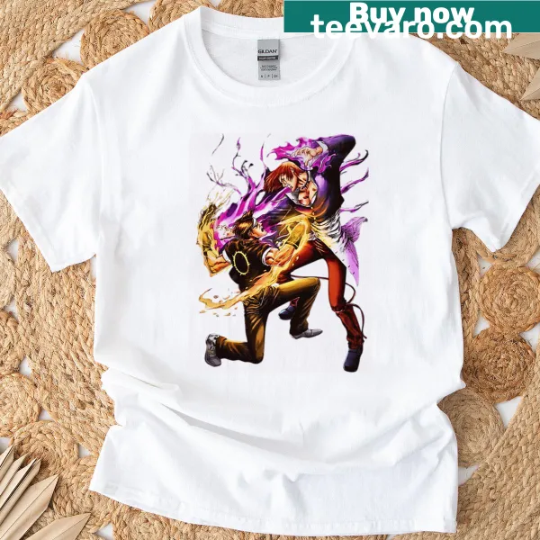 Oversized T-shirt with Iori and Kyo in battle illustration