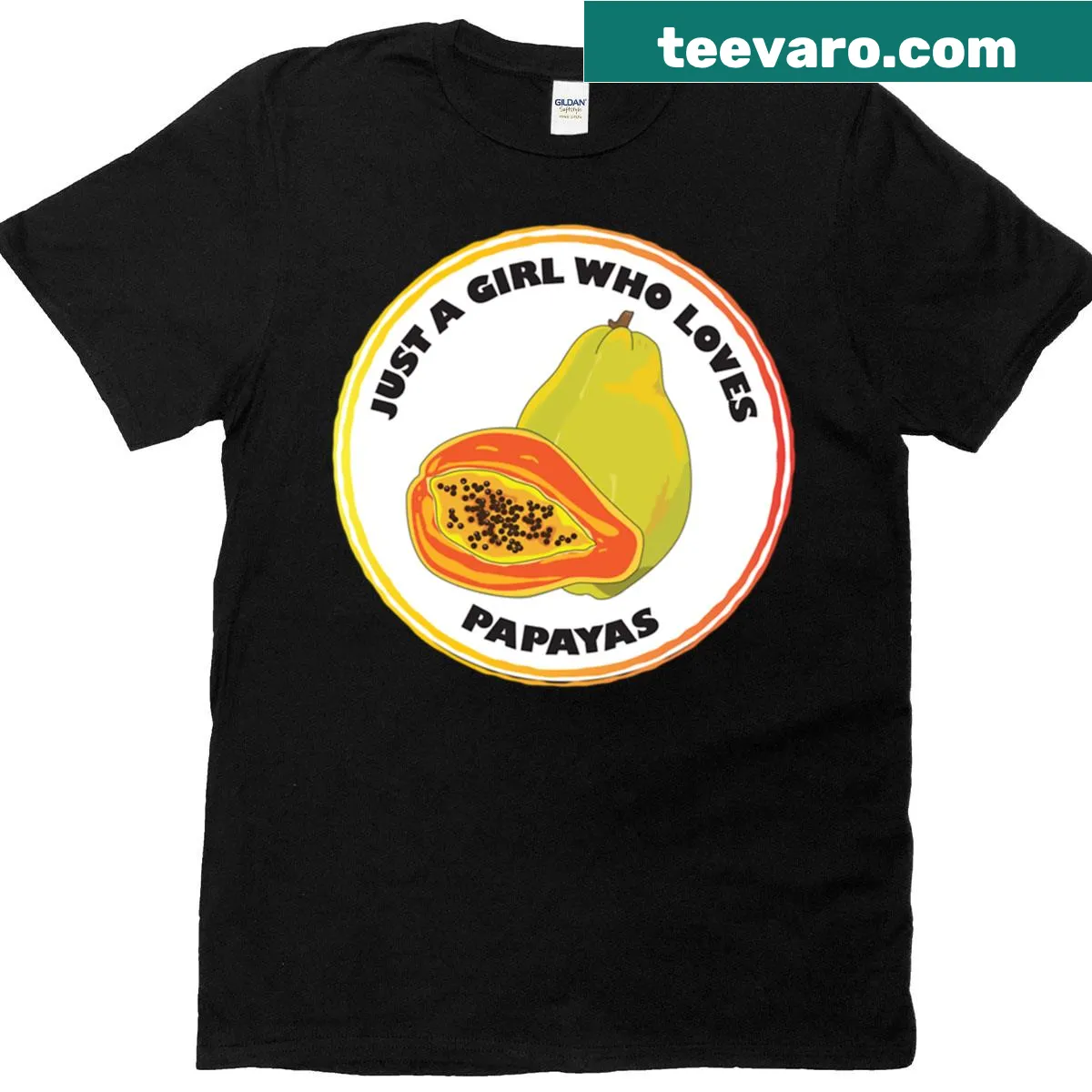 Illustrated T-shirt featuring a papaya design, celebrating a love for fruit. — on a men's t-shirt