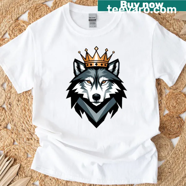 T-shirt featuring a realistic illustration of a gray wolf