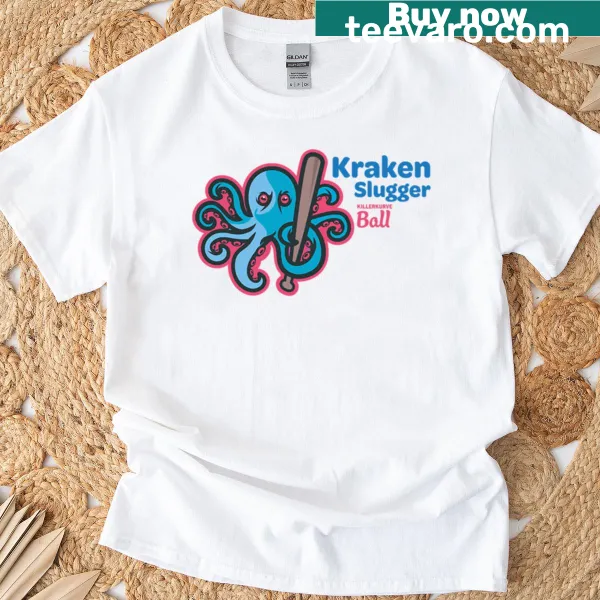 Illustration of a kraken holding a baseball bat on a t-shirt