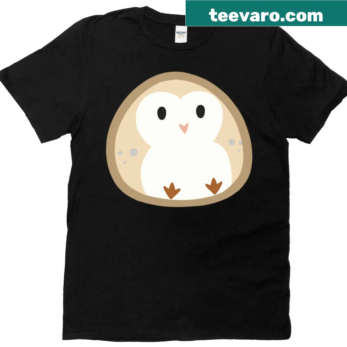 Charming illustration of a chubby owl named Ladytyto on a t-shirt. — on a men's t-shirt