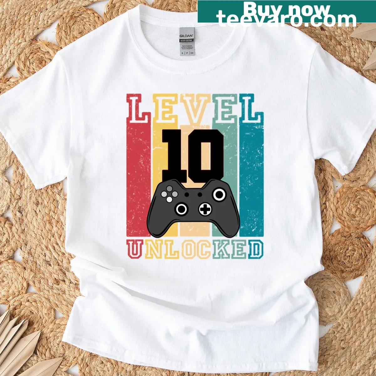 Vintage retro graphic with 'Level 10 Unlocked' on a T-shirt — on a men's t-shirt