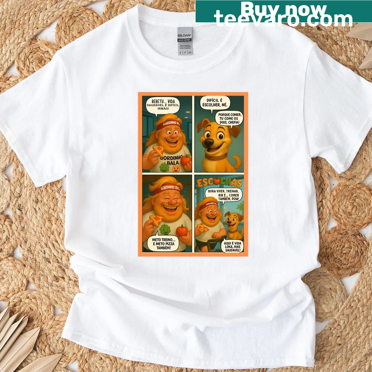 Playful typography of 'Live Train Laugh And Eat' on a T-shirt — on a men's t-shirt