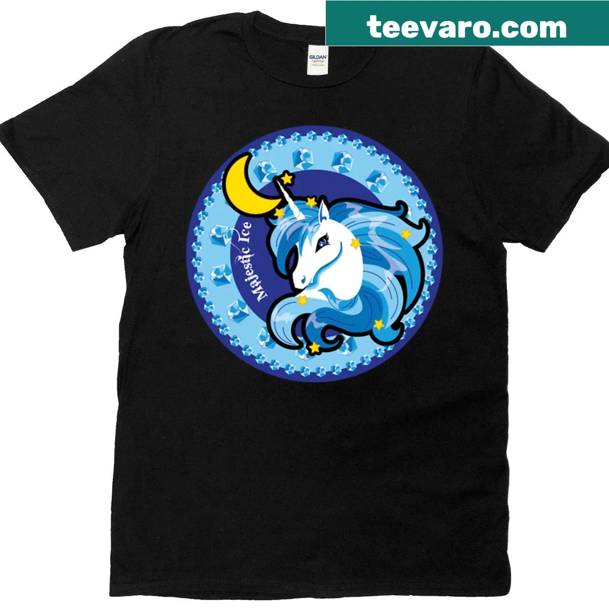 Majestic ice unicorn graphic on a whimsical T-shirt — on a men's t-shirt