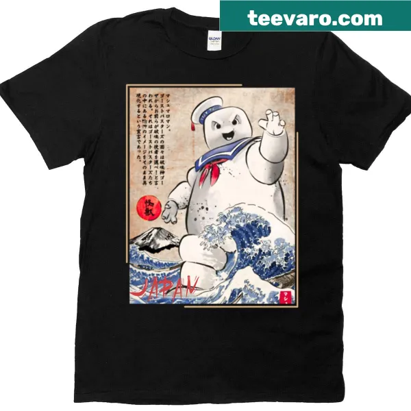 Cute marshmallow character in a Japanese setting t-shirt