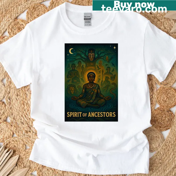 Oversized t-shirt featuring meditative wisdom and ancestral themes