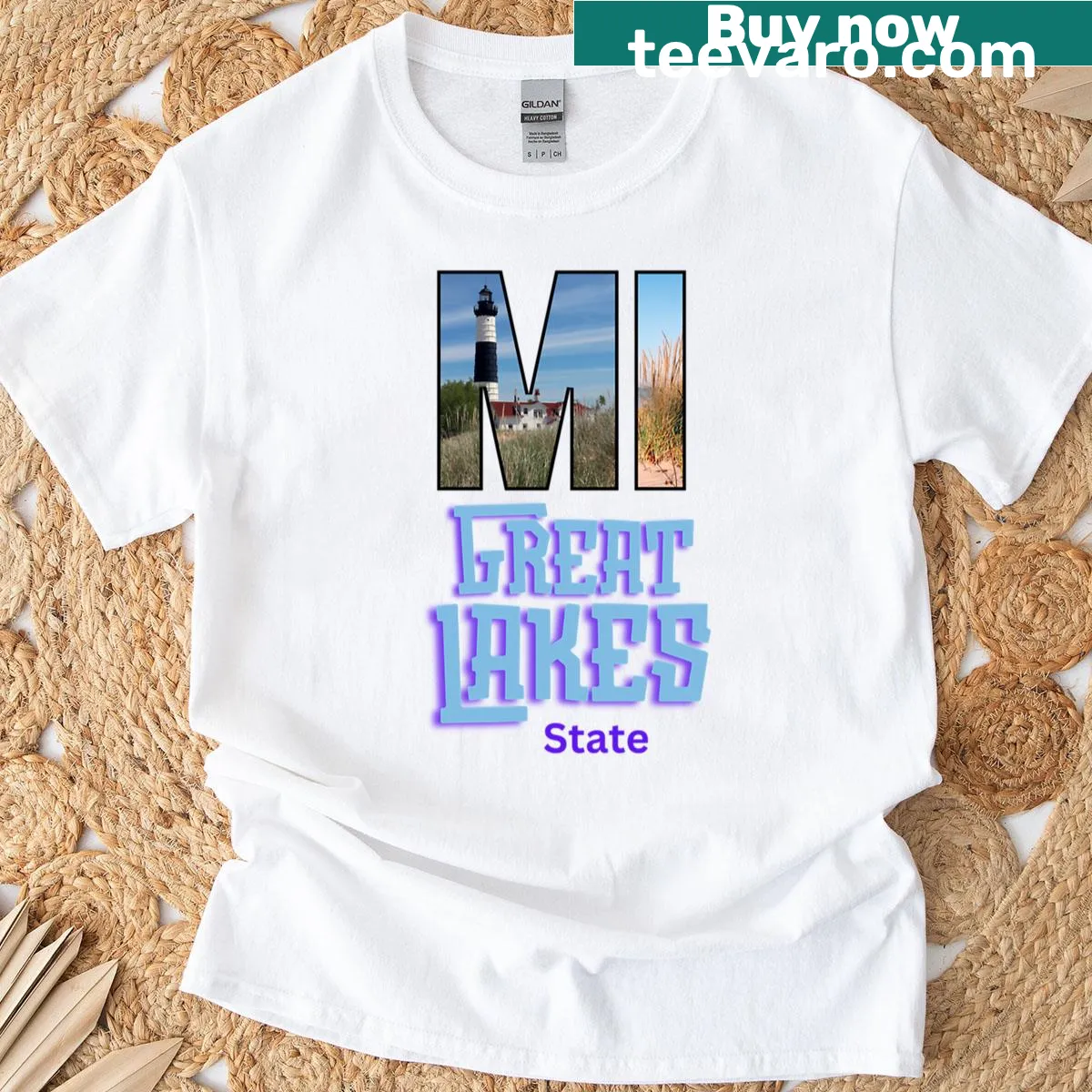 Michigan-themed vintage distressed t-shirt honoring the Great Lakes — on a men's t-shirt