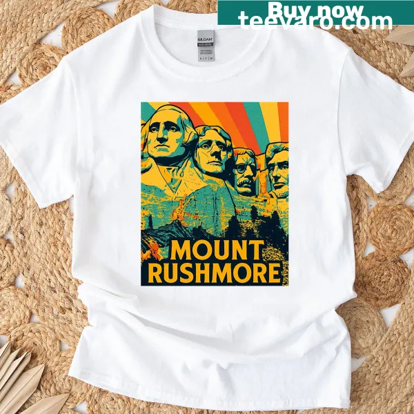 Retro pop art T-shirt featuring Mount Rushmore design