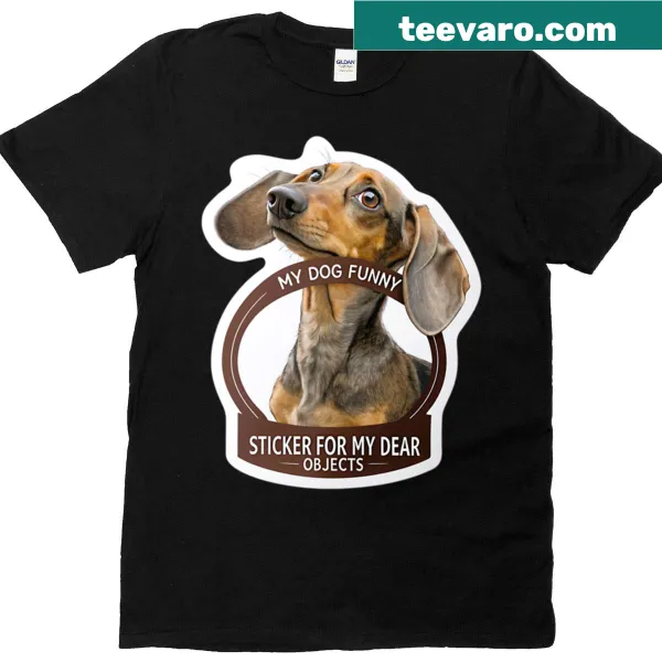 Funny dog-themed sticker design on a t-shirt