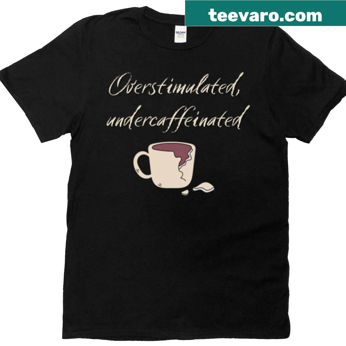 Sad coffee cup graphic on T-shirt — on a men's t-shirt