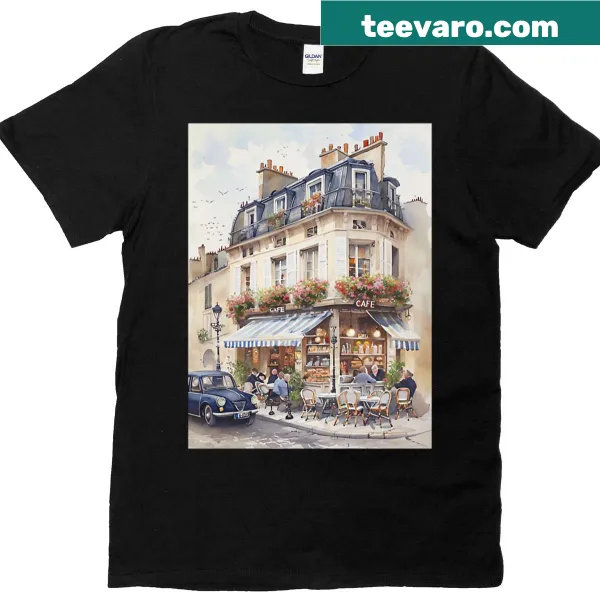 Parisian cafe-themed T-shirt design