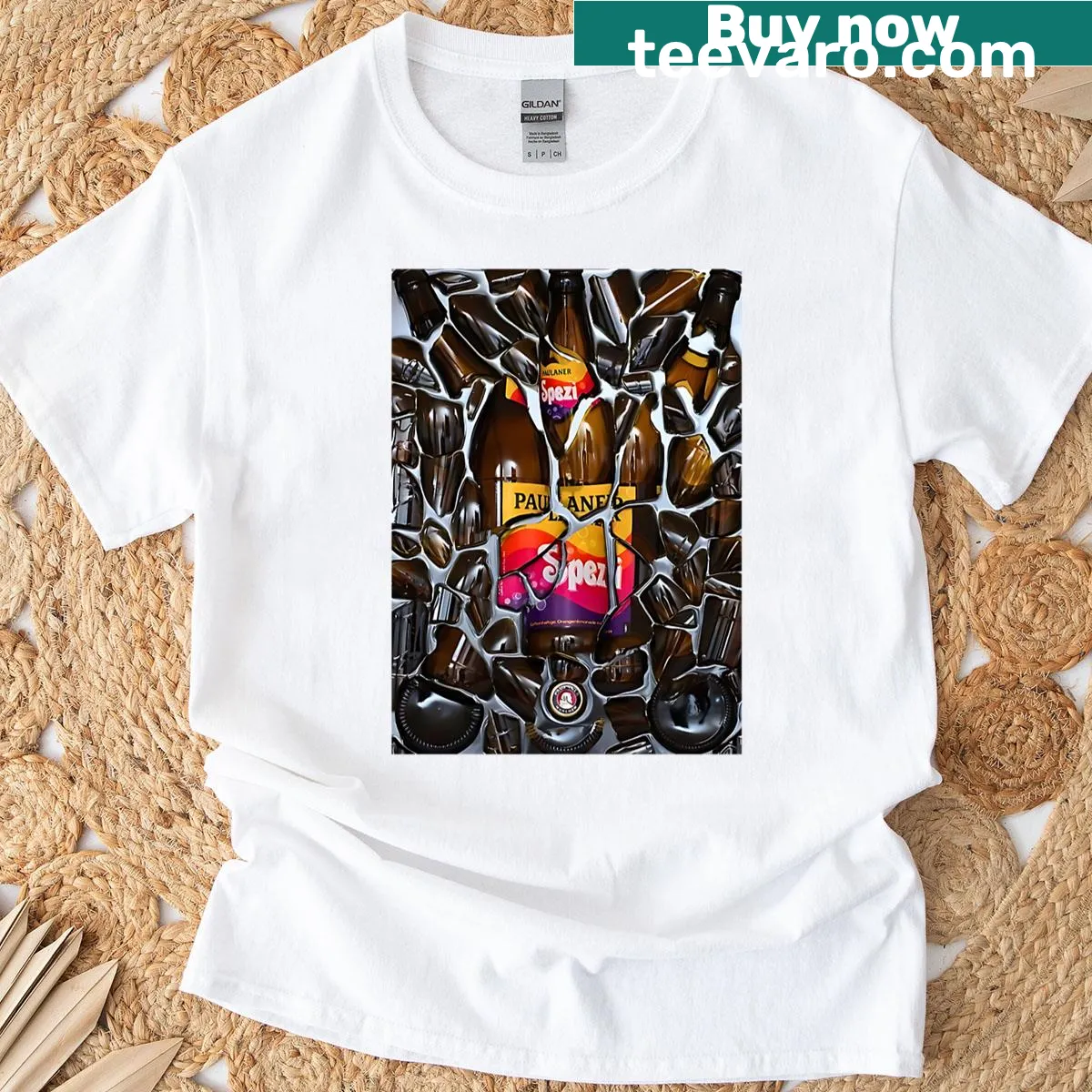 T-shirt featuring the Paulaner Spezi logo design — on a men's t-shirt