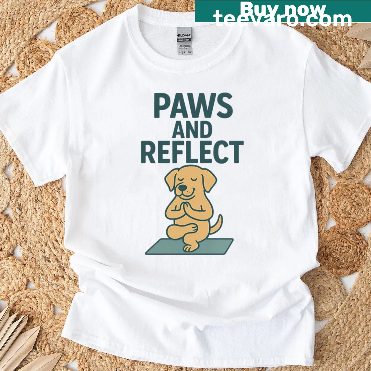 Illustration of a meditating dog doing yoga — on a men's t-shirt