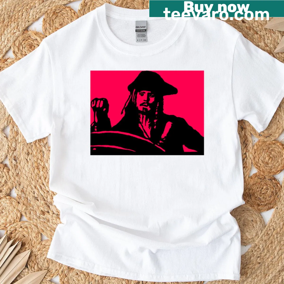 Oversized t-shirt featuring a pirate at the helm illustration — on a men's t-shirt