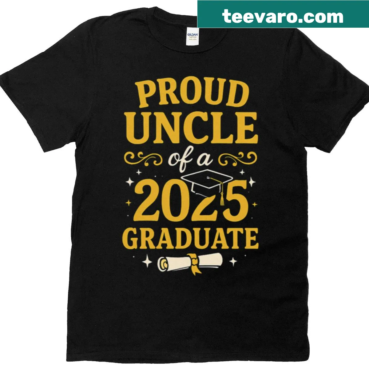 Proud Uncle Of A 2025 Graduate T-shirt with bold typography. — on a men's t-shirt