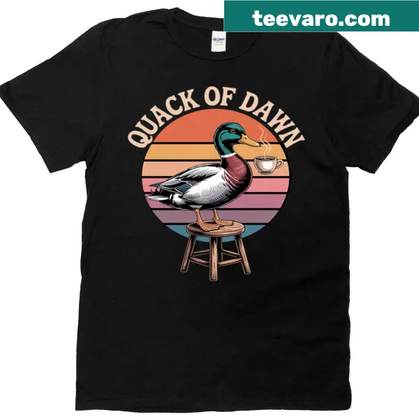 Cartoon coffee-themed t-shirt featuring a humorous duck graphic