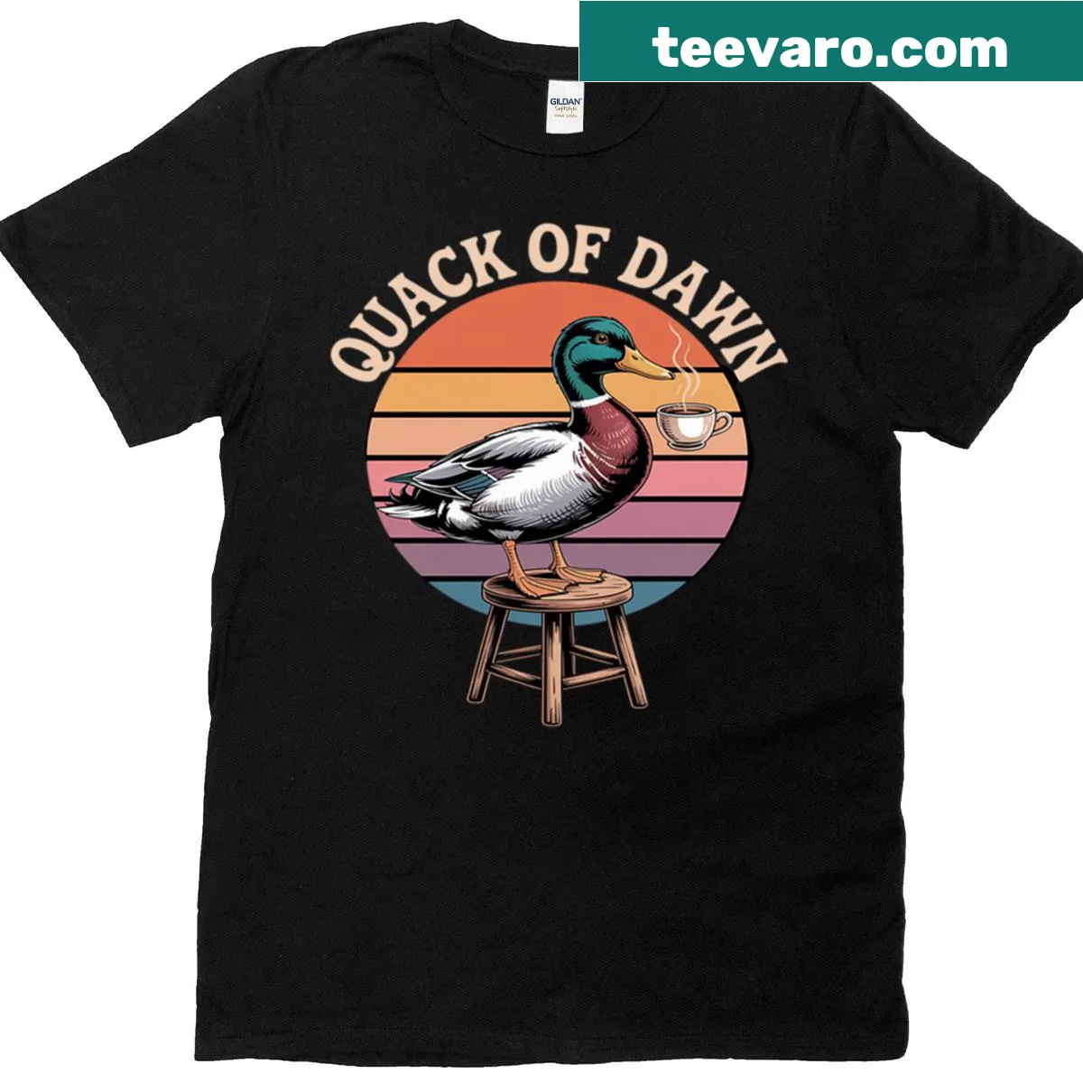 Cartoon coffee-themed t-shirt featuring a humorous duck graphic — on a men's t-shirt