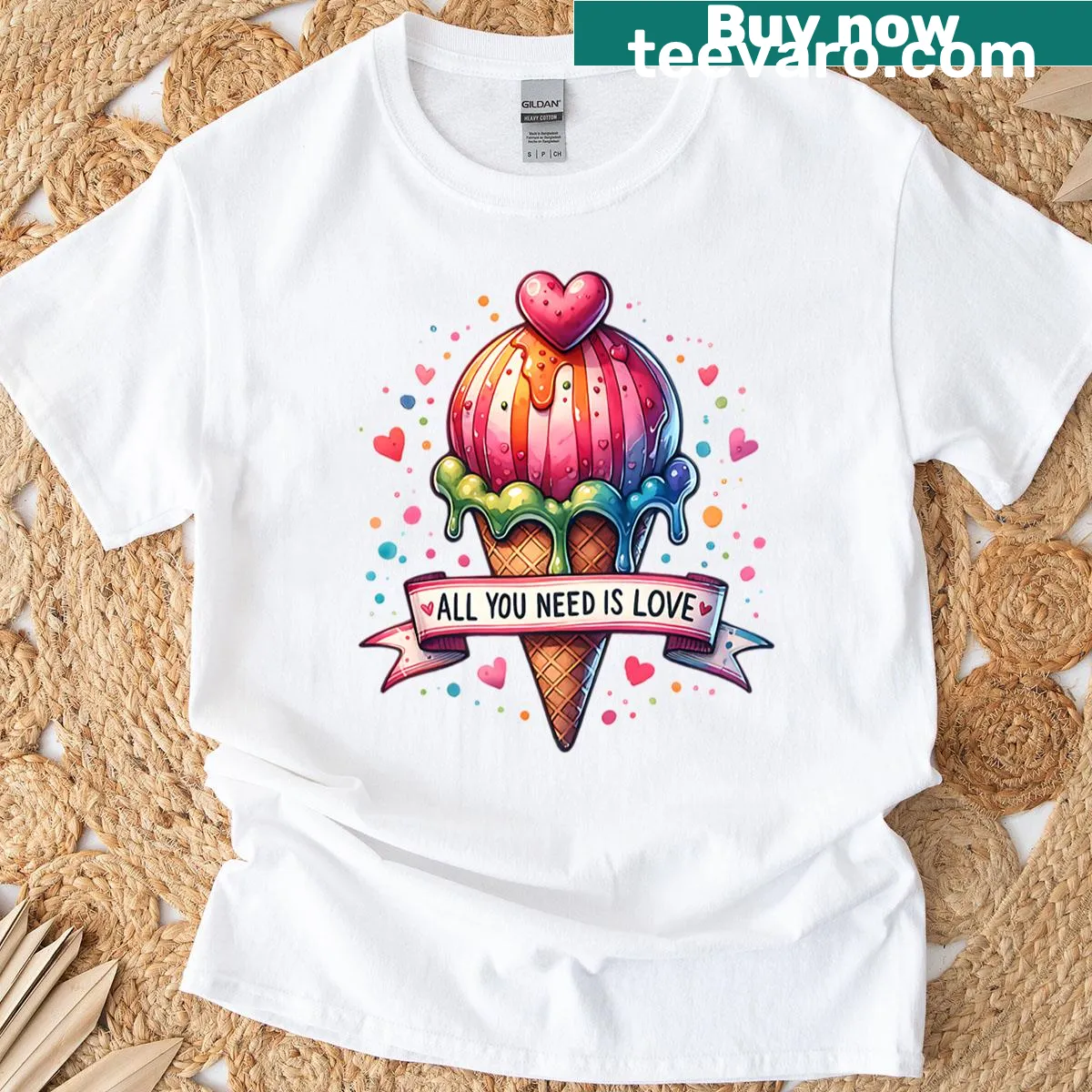 T-shirt featuring rainbow dessert illustration for ice cream lovers — on a men's t-shirt