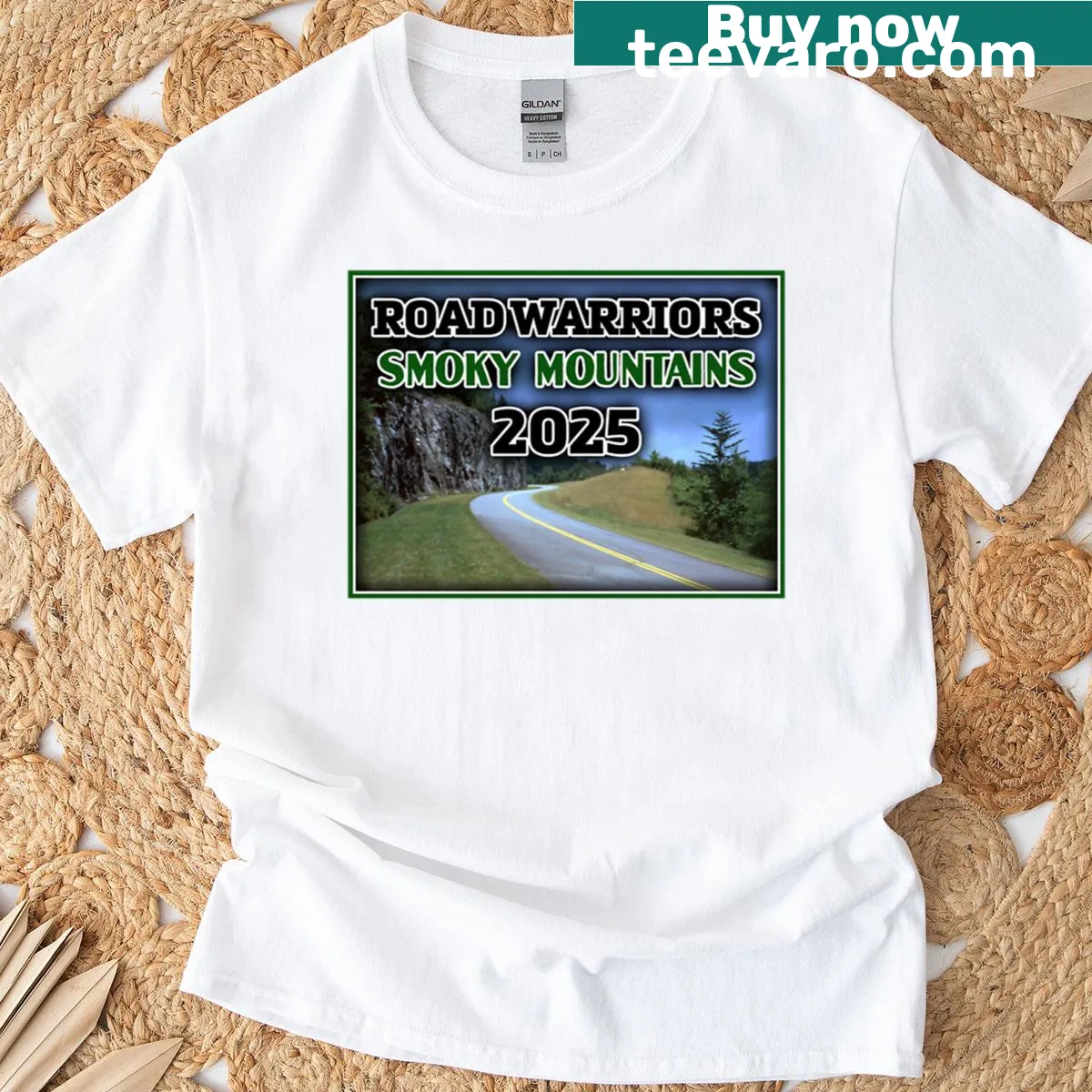 Illustrated t-shirt depicting the Smoky Mountains — on a men's t-shirt