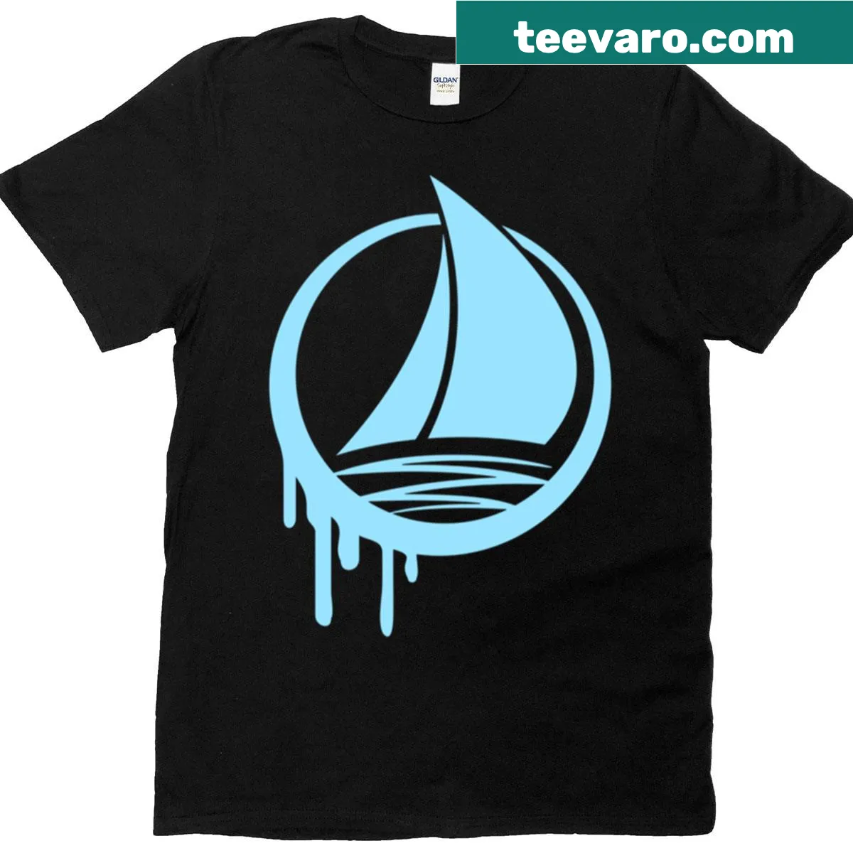 Sailboat Crew logo t-shirt featuring graffiti style elements. — on a men's t-shirt