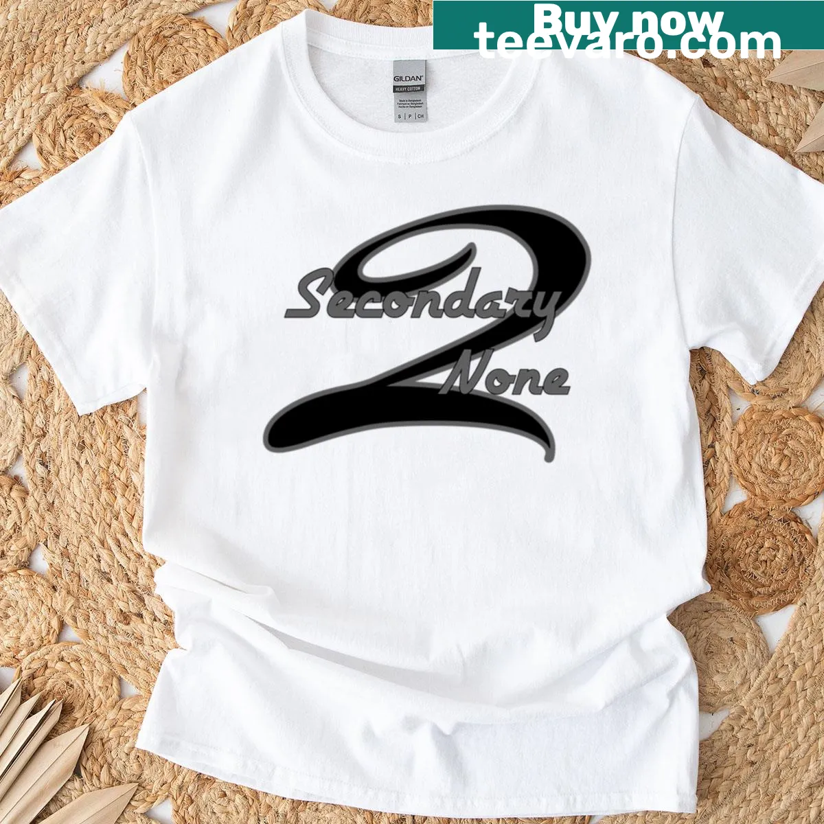 Team logo t-shirt with 'Secondary To None' slogan — on a men's t-shirt