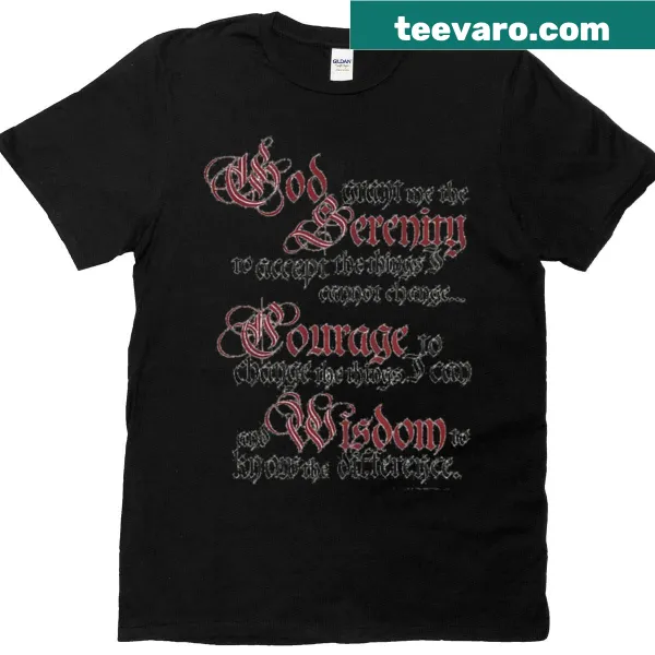 T-shirt displaying the Serenity Prayer in elegant typography