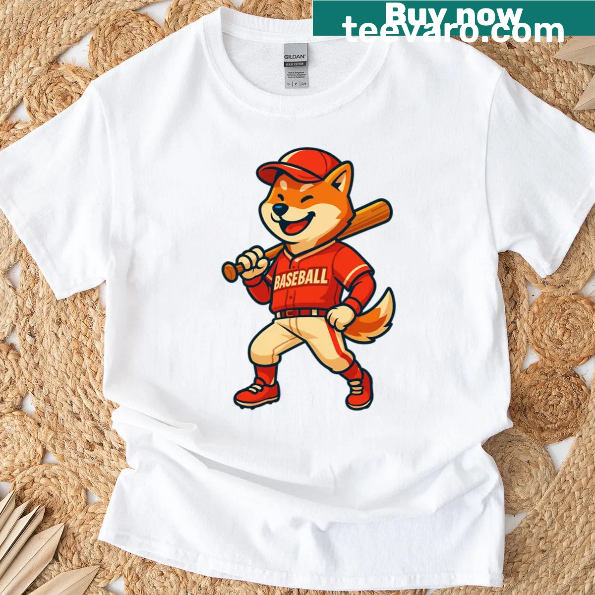 Cute cartoon illustration of a Shiba Inu on T-shirt — on a men's t-shirt