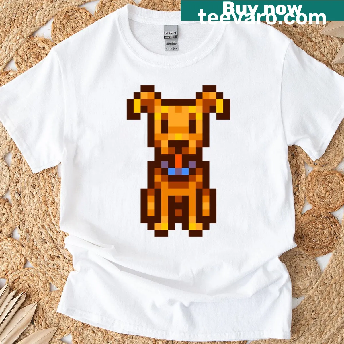T-shirt featuring a lovable dog graphic from Stardew Valley — on a men's t-shirt