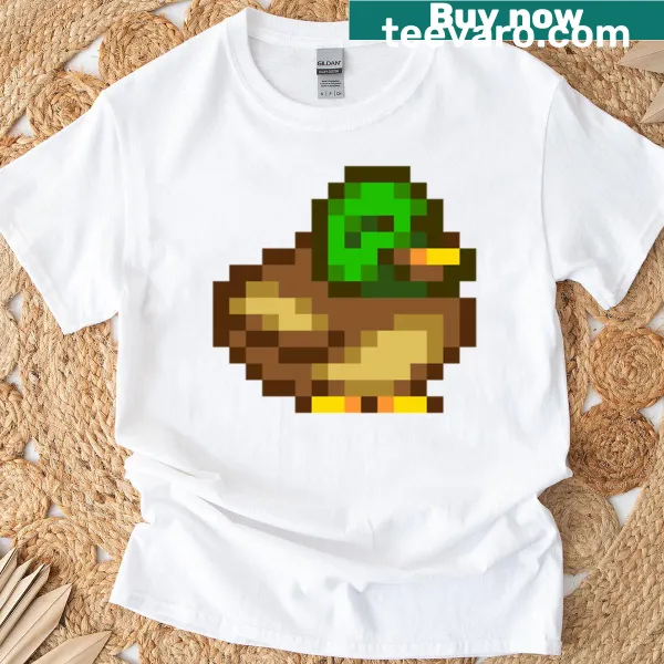 Whimsical duck illustration from Stardew Valley on oversized T-shirt