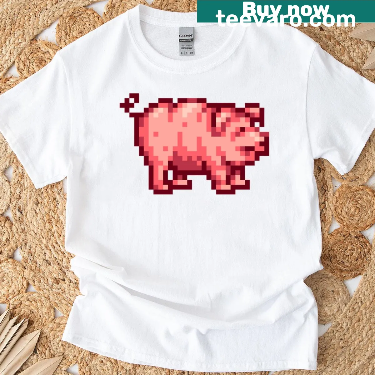 T-shirt featuring a cute pig graphic inspired by Stardew Valley — on a men's t-shirt