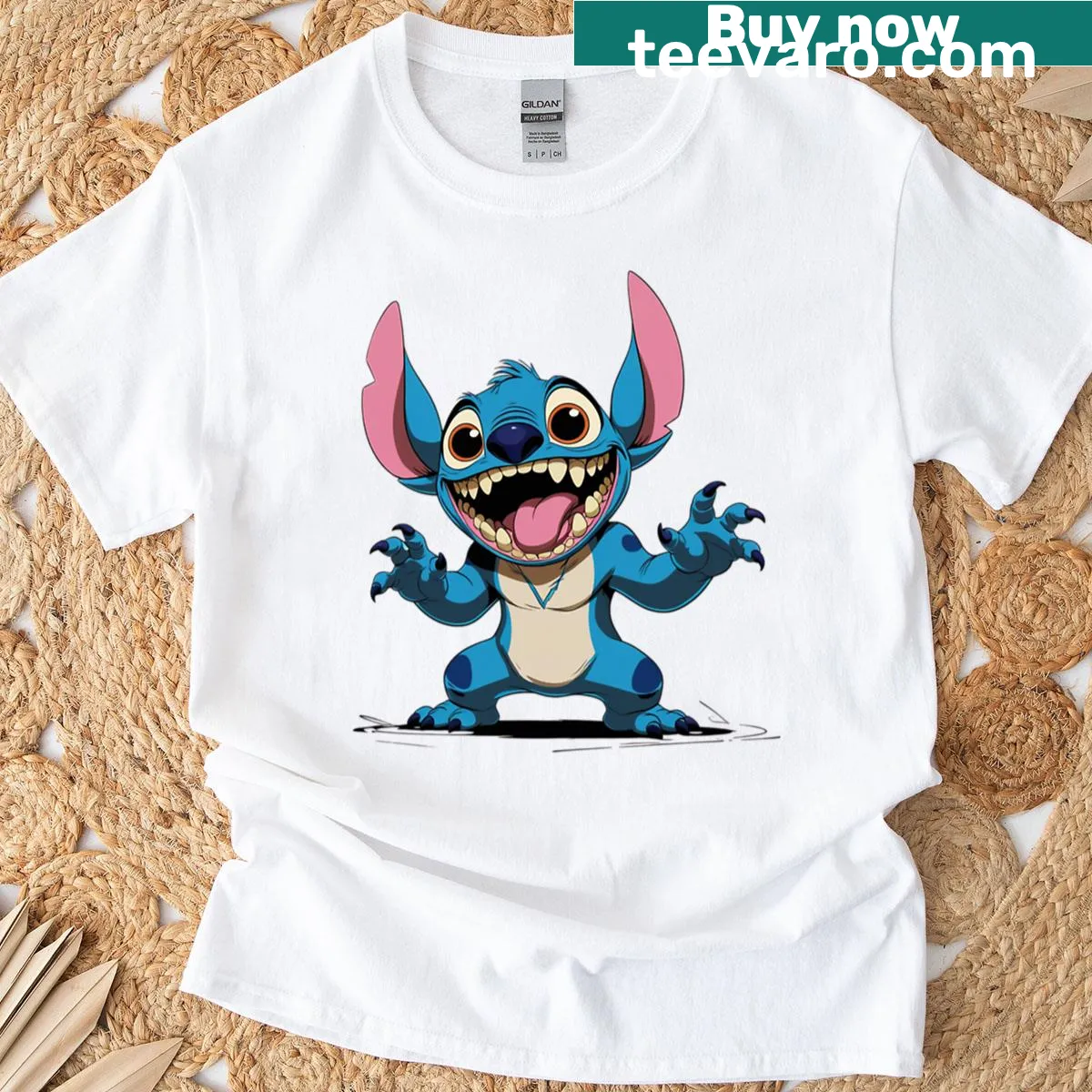 Cute graphic T-shirt of Lilo and Stitch with 'ohana' expression. — on a men's t-shirt