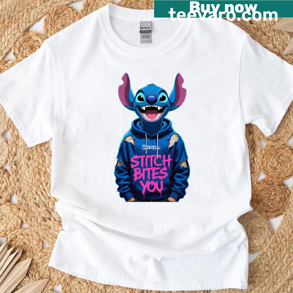 Charming oversized t-shirt featuring Lilo and Stitch with Ohana vibes — on a men's t-shirt