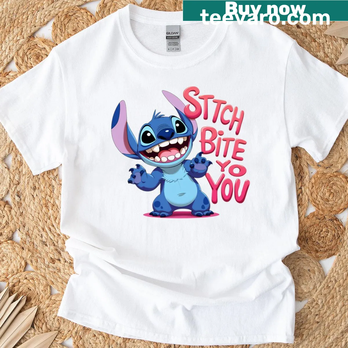 Oversized t-shirt featuring Stitch and a heartwarming phrase about family — on a men's t-shirt