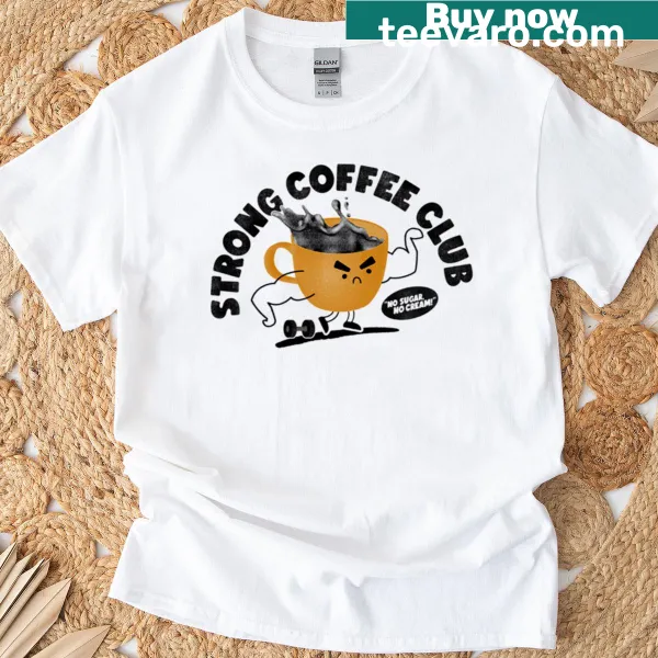 Boxy t-shirt with 'Strong Coffee Club' printed in a fun font