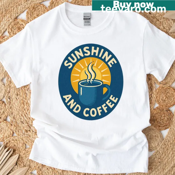 Oversized t-shirt with 'Sunshine and Coffee' printed in a cheerful design