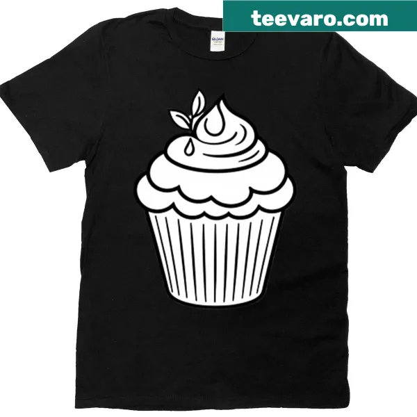 Monochrome cupcake graphic on a whimsical t-shirt
