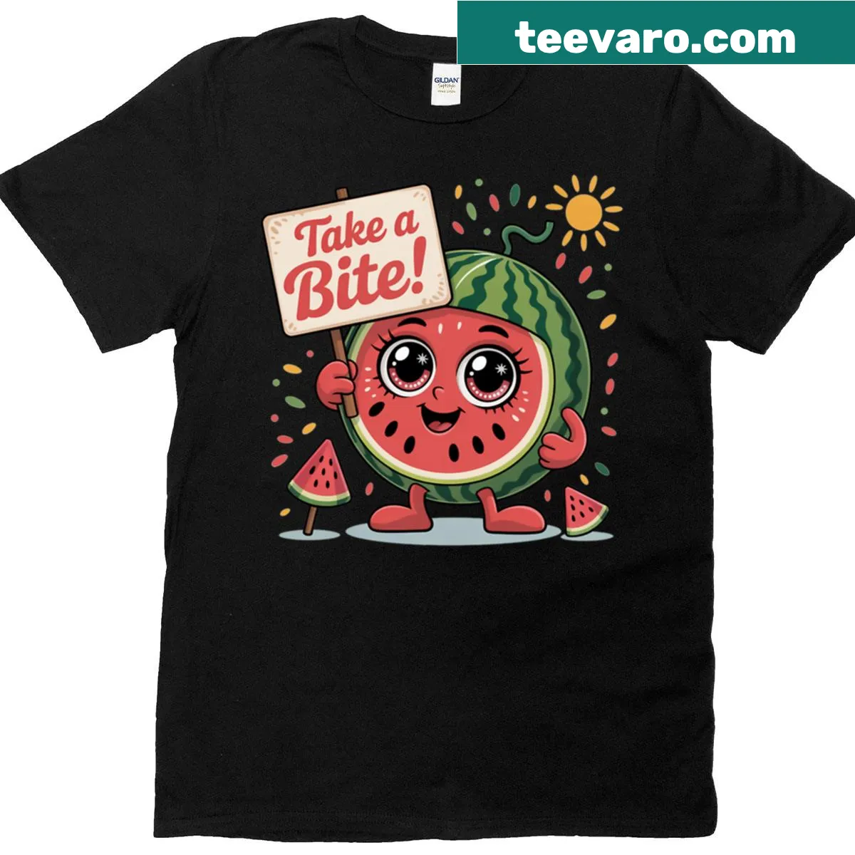 Oversized t-shirt with a playful food graphic inviting a bite. — on a men's t-shirt