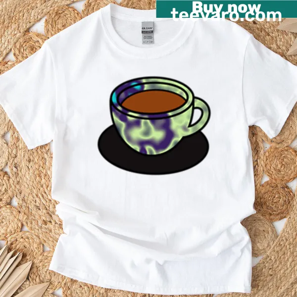 T-shirt featuring an illustration celebrating the art of coffee in a cup.