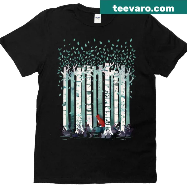 Illustration of birch trees on a nature-themed t-shirt