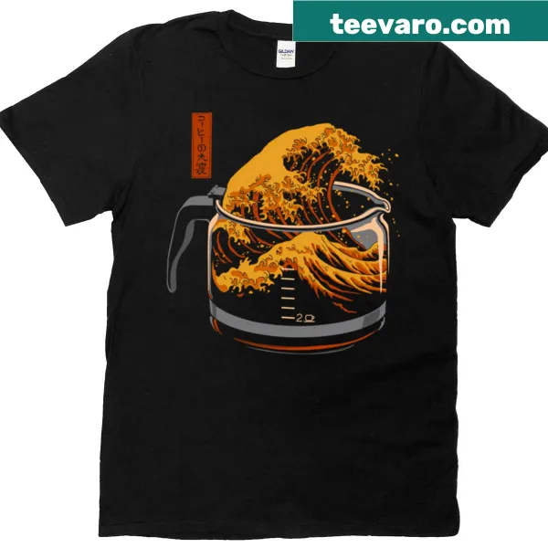 Dynamic coffee wave graphic on a fun t-shirt