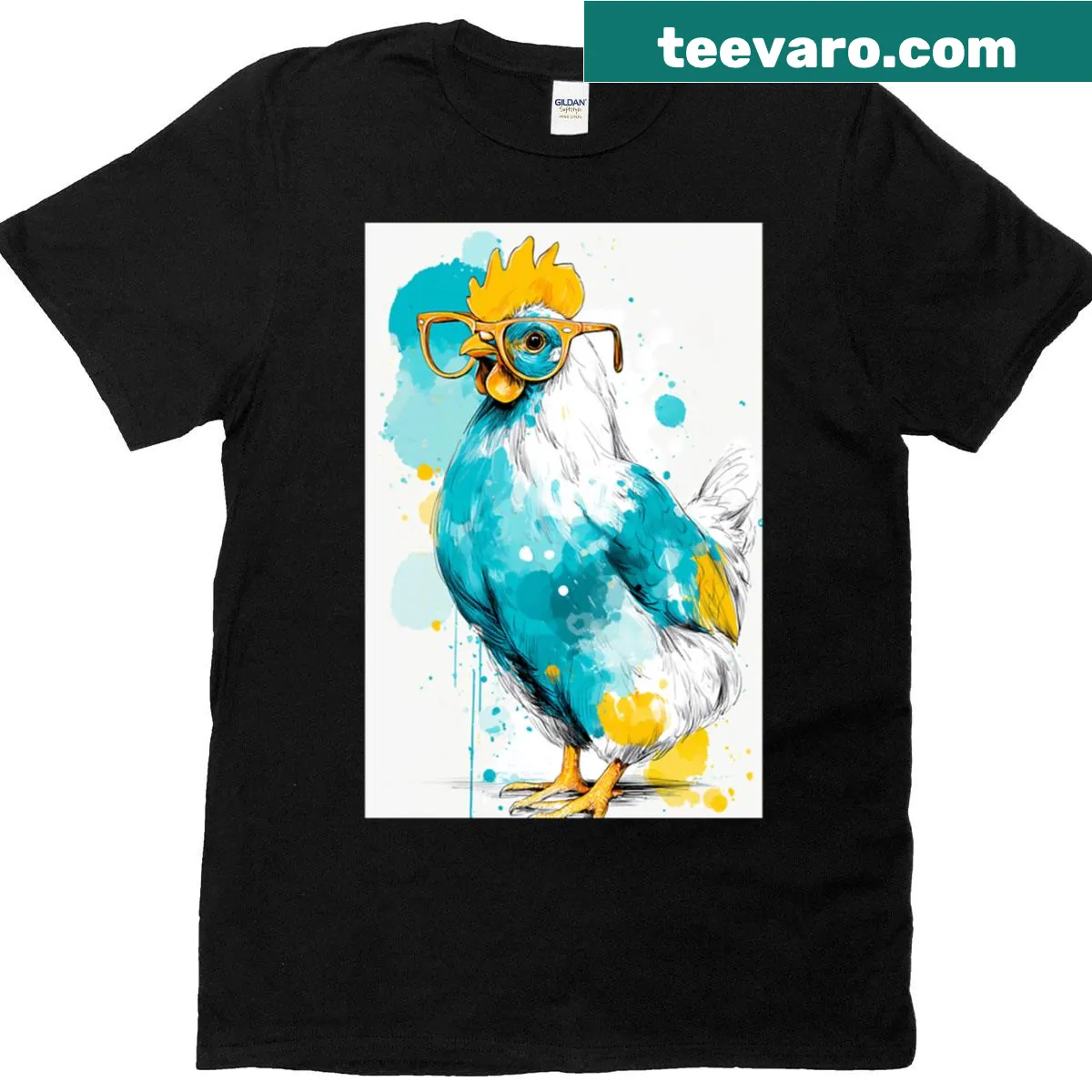 Graphic of a cool chicken wearing sunglasses on a t-shirt — on a men's t-shirt